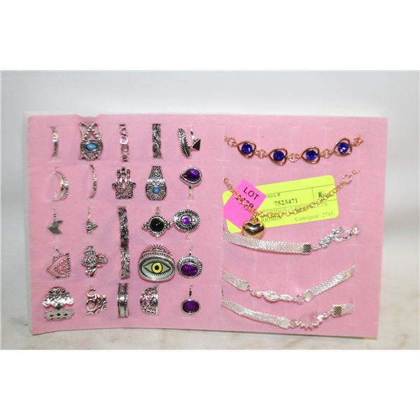 TRAY W/25 RINGS+5 BRACELETS SET+EARRINGS