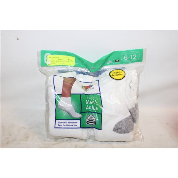 ANKLE SOCKS WHITE 6-12 SIZE 6-PACK FRUIT OF