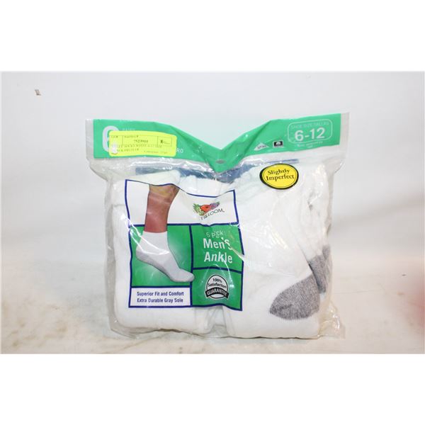 ANKLE SOCKS WHITE 6-12 SIZE 6-PACK FRUIT OF