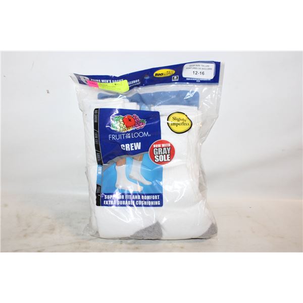 WHITE CREW SOCKS 6-12 SIZE 6-PACK FRUIT OF