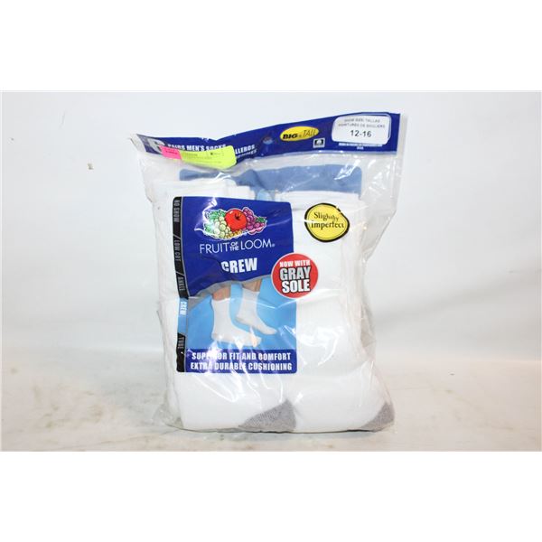 WHITE CREW SOCKS 6-12 SIZE 6-PACK FRUIT OF