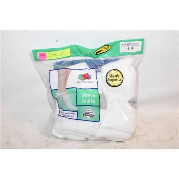 ANKLE SOCKS WHITE 6-12 SIZE 6-PACK FRUIT OF