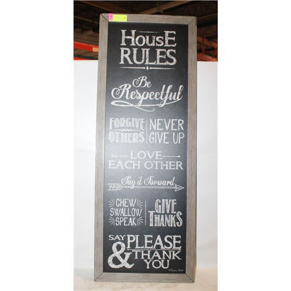 FRAMED HOUSE RULES WALL HANG ART -