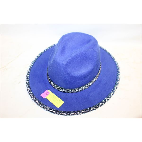 LADIES BLUE COWBOY HAT WITH BEADWORK HAT BAND &