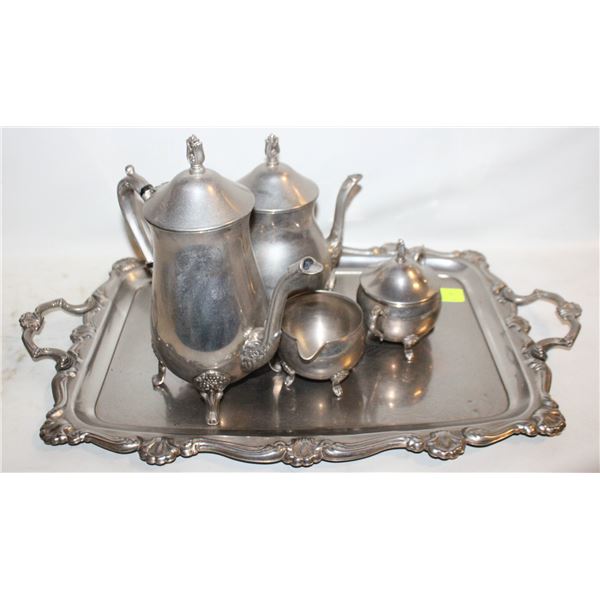 VINTAGE SILVER-PLATED COFFEE/TEA SET WTH TRAY