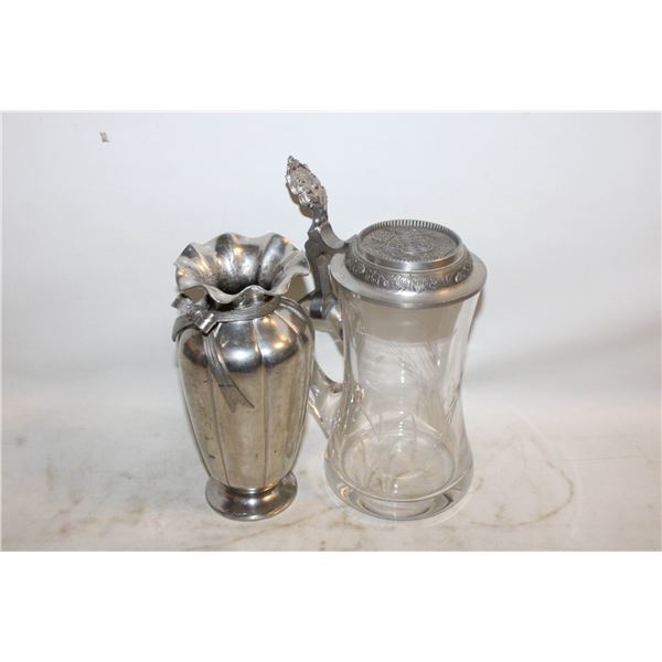 CRYSTAL BEER STAIN WITH PEWTER LID. GERMANY + SIAM