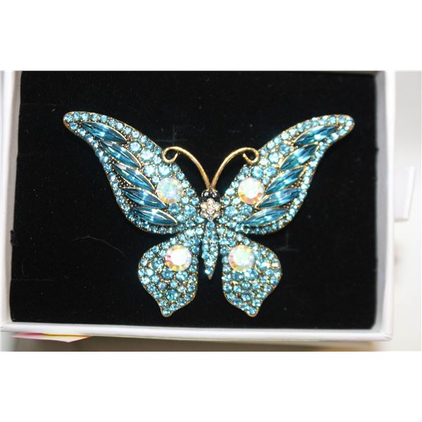 NEW TEAL RHINESTONES FILLED BUTTERFLY