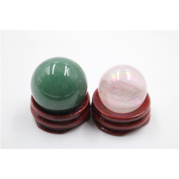 #215-NATURAL GREEN AVENTURINE & AURA QZ SPHERE