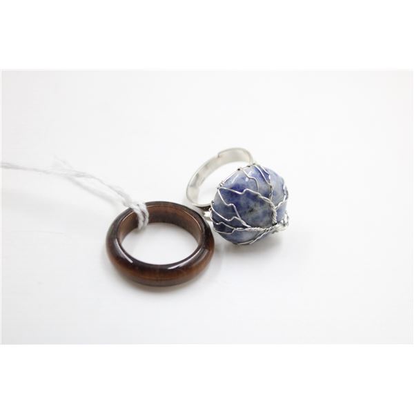 #239- NATURAL BLUE SPORT & TIGER EYE RING 2PCS