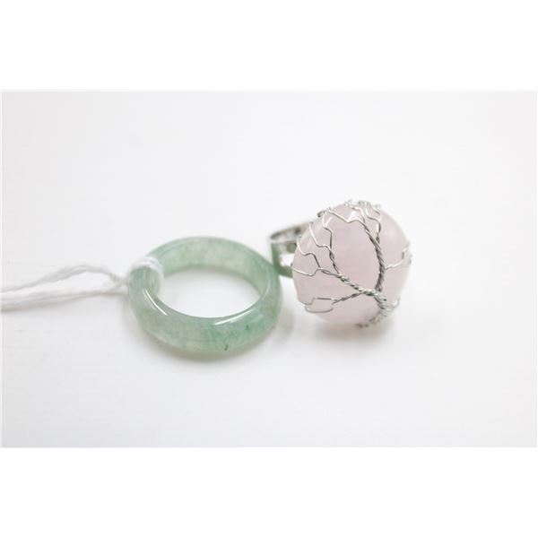 #242- NATURAL ROSE QUARTZ &  AVENTURINE RING 2PCS