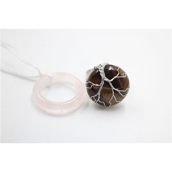 #235- NATURAL TIGER EYE &  ROSE QUARTZ   RING 2PCS