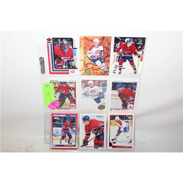 SHEET OF 9 MONTREAL CANADIANS CARDS