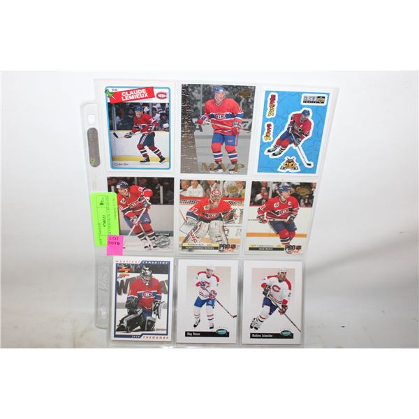 SHEET OF 9 MONTREAL CANADIANS CARDS