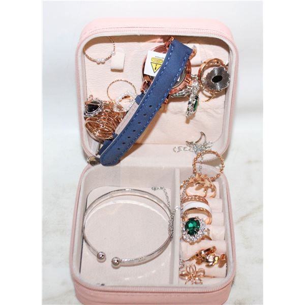 TRAVELING JEWELRY BOX FULL OF JEWELRY