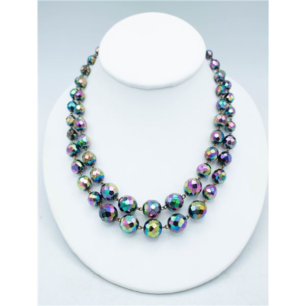 VINTAGE BLACK PEACOCK AB CRYSTAL-CUT NECKLACE