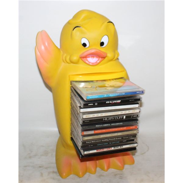 1990'S YELLOW DUCK CD-HOLDER W/12 POP-THEME CD'S