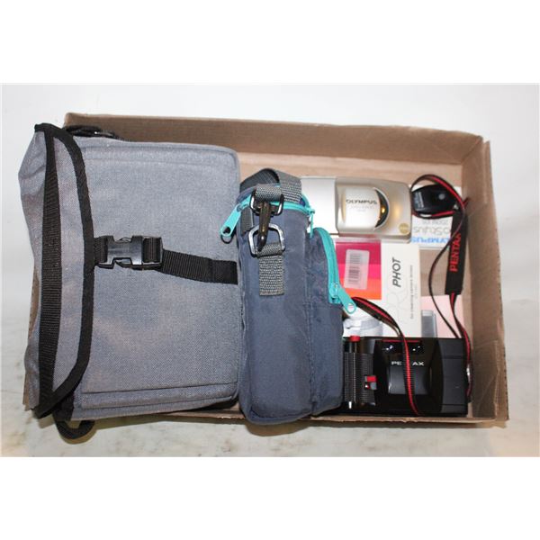 2 CAMERAS & BAGS WITH INSTRUCTION MANUAL & REMOTE