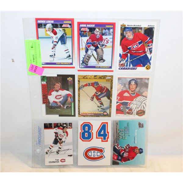 SHEET OF 9 MONTREAL CANADIANS CARDS