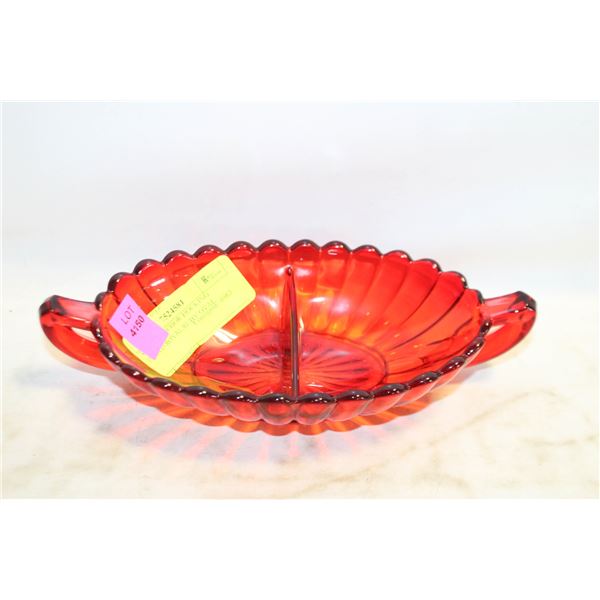 VINTAGE ANCHOR HOCKING DIVIDED ROYAL RUBY OVAL
