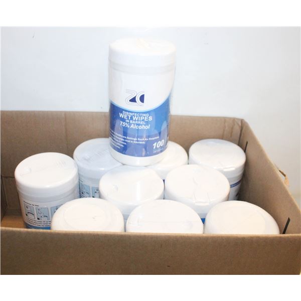 10 DISINFECTING WET WIPES IN BARREL 75% ALCOHOL