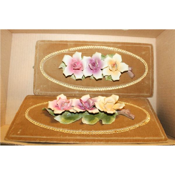 2 VINTAGE CAPODIMONTE 3D FLORAL PLAQUES