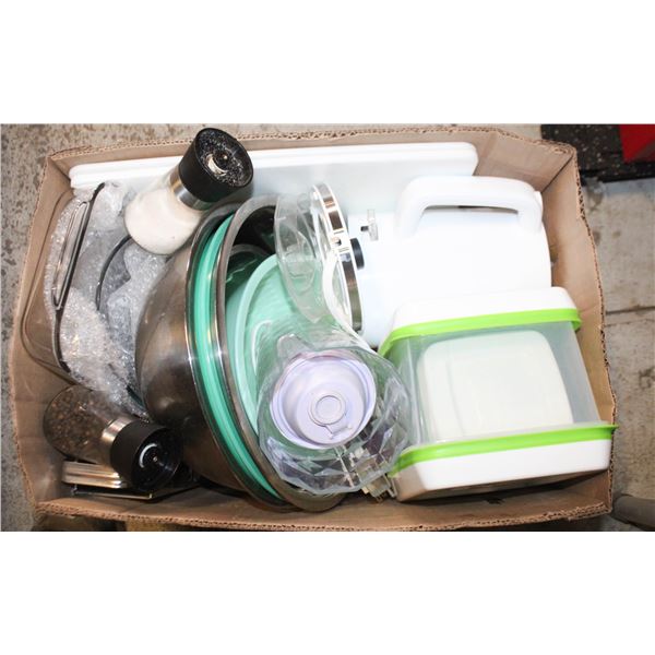 BOX OF SURPLUS KITCHEN ITEMS