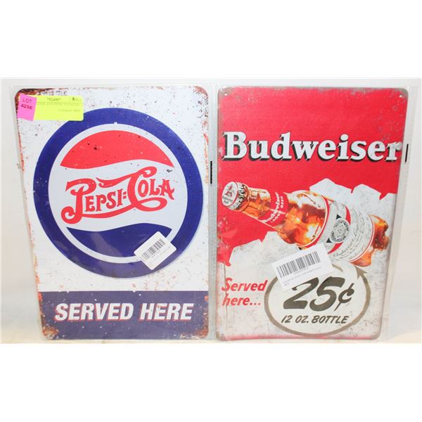 BUDWEISER AND PEPSI TIN SIGNS