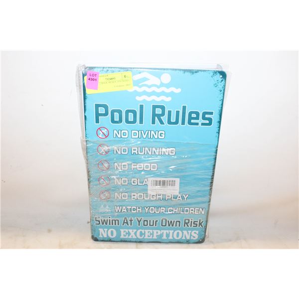 LOT OF 2 'POOL RULES' TIN SIGNS