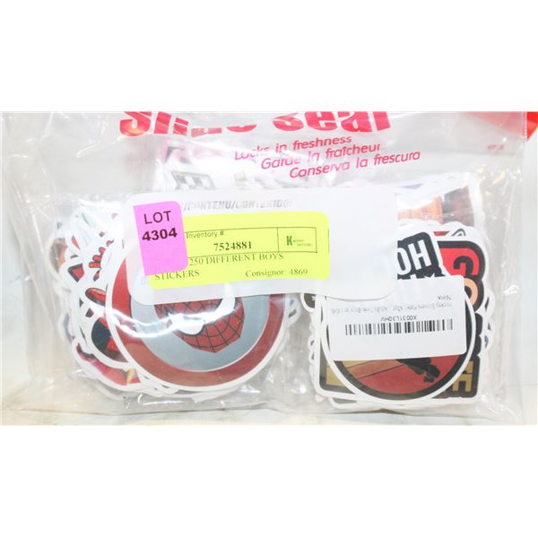LOT OF 250 DIFFERENT BOYS STICKERS
