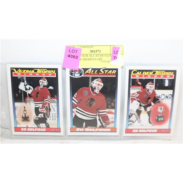 ED BELFOUR ALL STAR VEZINA + CALDER TROPHYS OPC