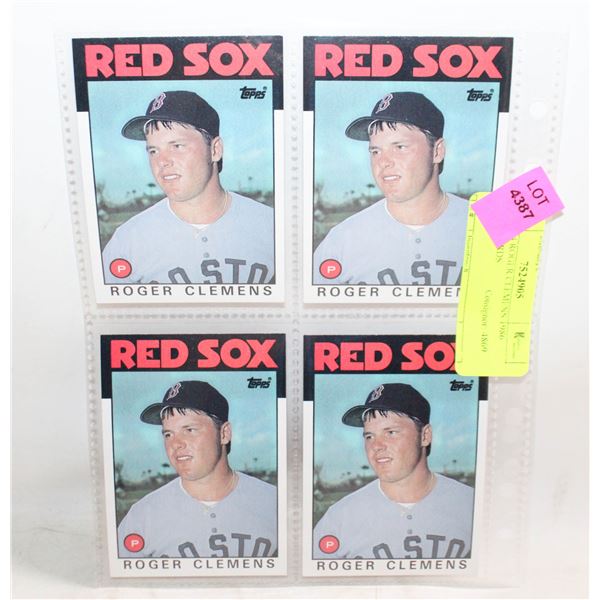 LOT OF 4 ROGER CLEMENS 1986 TOPPS CARDS