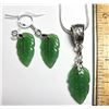 Image 1 : 27)  SILVER TONE WITH SET OF GREEN JADE