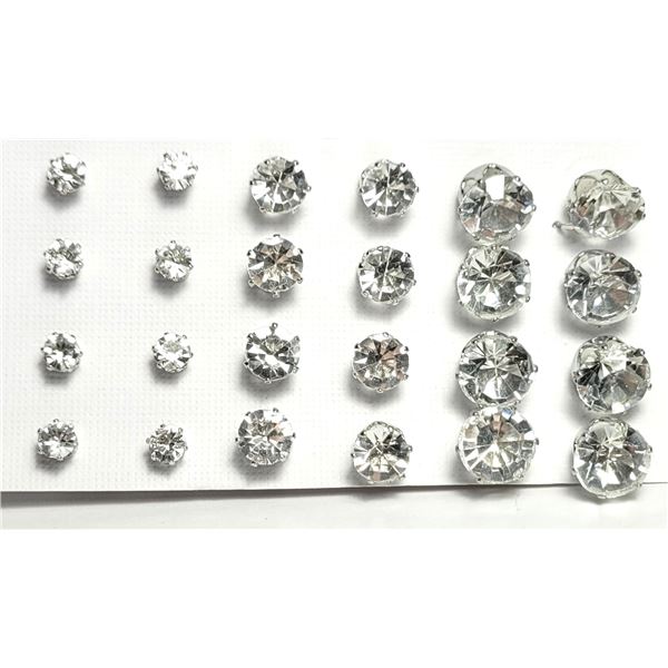 11)  LOT OF 12 PAIRS OF SOLITAIRE CLEAR