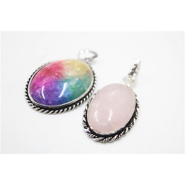 #162-NATURAL RIANBOW SOLAR QUARTZ & PINK ROSE QZ