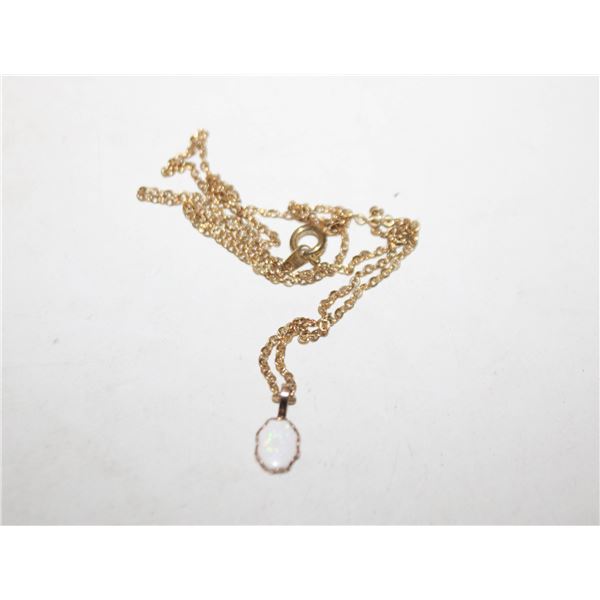 WHITE FIRE OPAL PENDANT NECKLACE GOLD PLATED