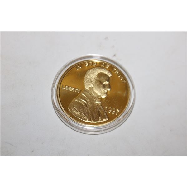 NOVELTY OVERSIZED GOLD PLATED "ONE CENT" TOKEN
