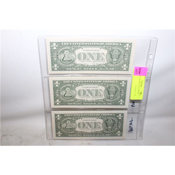 USA 3X$1 UNCIRCULATED MINT NOTES