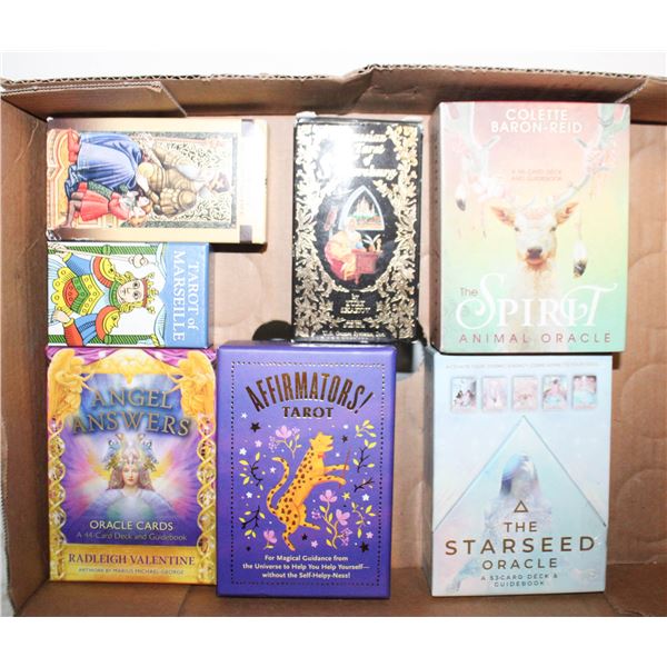 FLAT OF (7) TAROT CARDS ETC ASSORTED