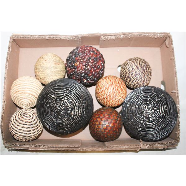 ESTATE DECOR BALLS METAL, WICKER, ETC ASSORTMENT