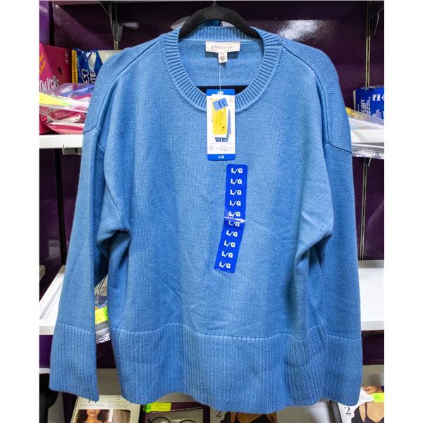 NEW PHILOSOPHY BLUE KNIT SWEATER V NECK SIZE LRG