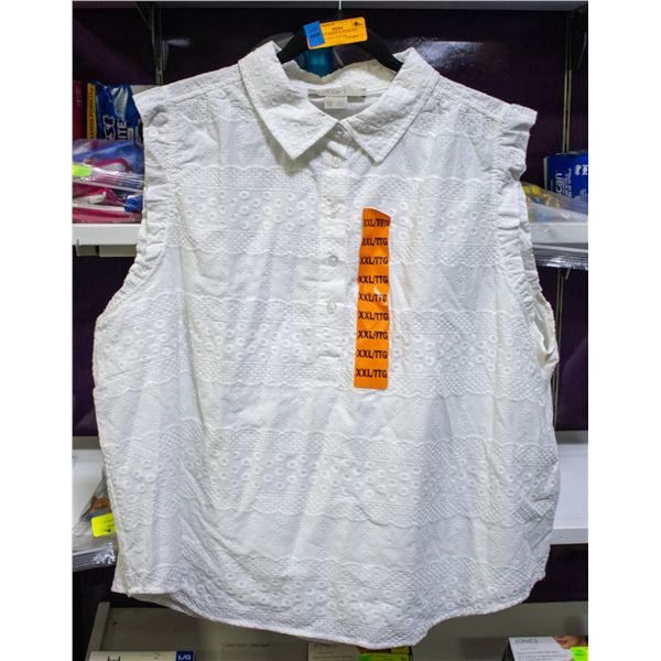 NEW LOFT WHITE SLEEVELESS RUFFLED LACE TOP 2XL