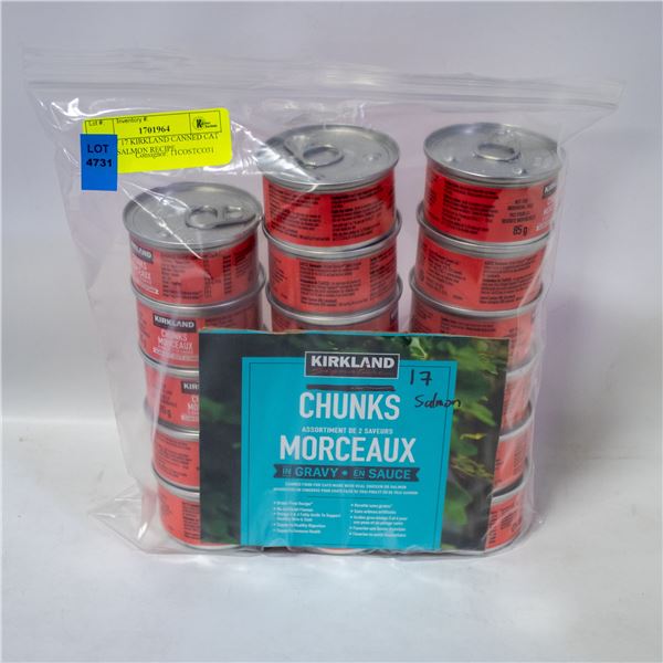 BAG OF 17 KIRKLAND CANNED CAT FOOD, SALMON RECIPE