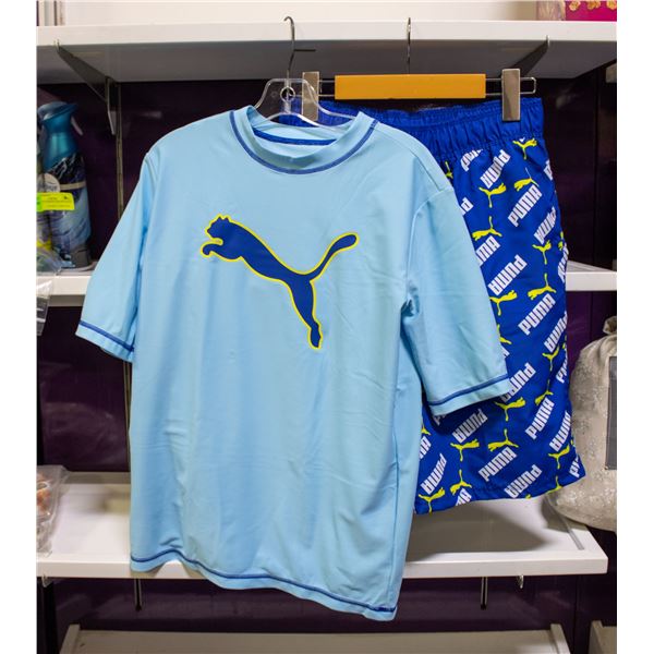 NEW 2PC PUMA BOYS RASH GUARD SWIMSUIT SIZE XL 14