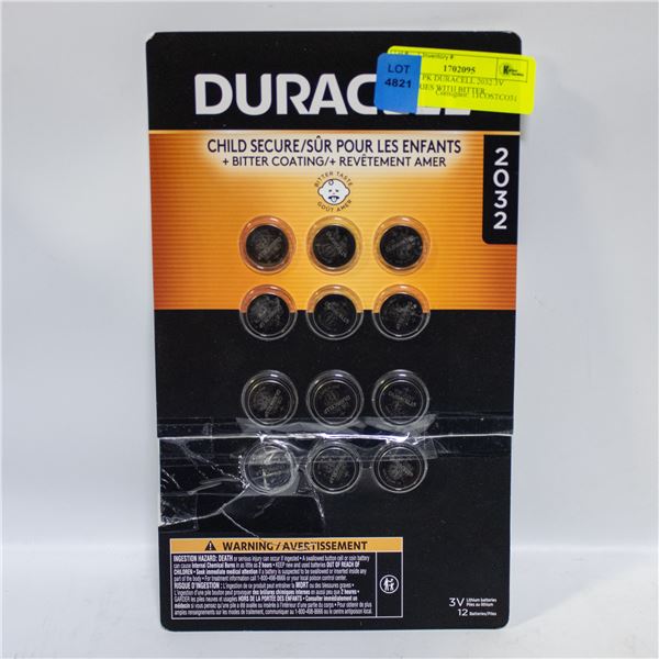 NEW 12 PK DURACELL 2032 3V BATTERIES WITH BITTER