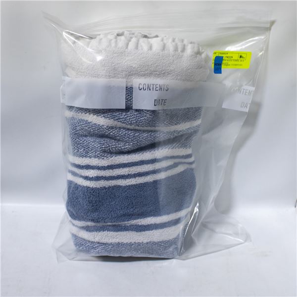 ROOTS COTTON BATH TOWEL 30 X 58" BLUE & WHITE