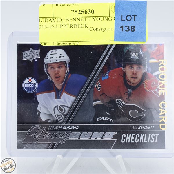 MCDAVID+BENNETT YOUNG GUNS 2015-16 UPPERDECK