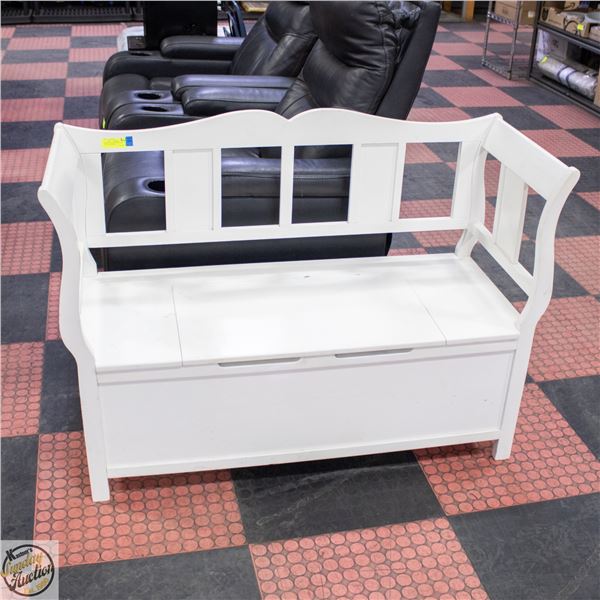 WHITE SOLID WOOD ENTRY STORAGE BENCH -