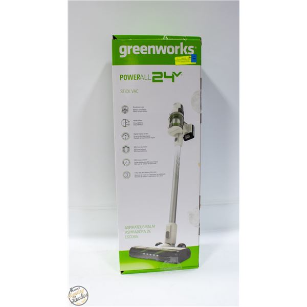 GREENWORKS POWERALL 24 STICK VACUUM & WALL CHARGER