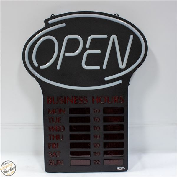 OPEN LED SIGN WITH BUSINESS HOURS 64 X 50CM