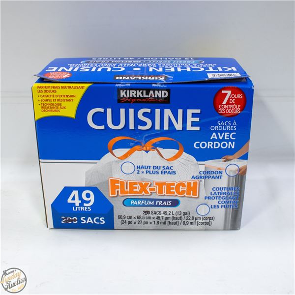 BOX OF KIRKLAND WHITE KITCHEN TRASH BAGS 13 GALLON